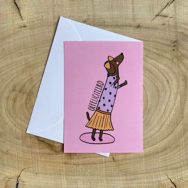 Kaart Teckel ballerina - gefeliciteerd