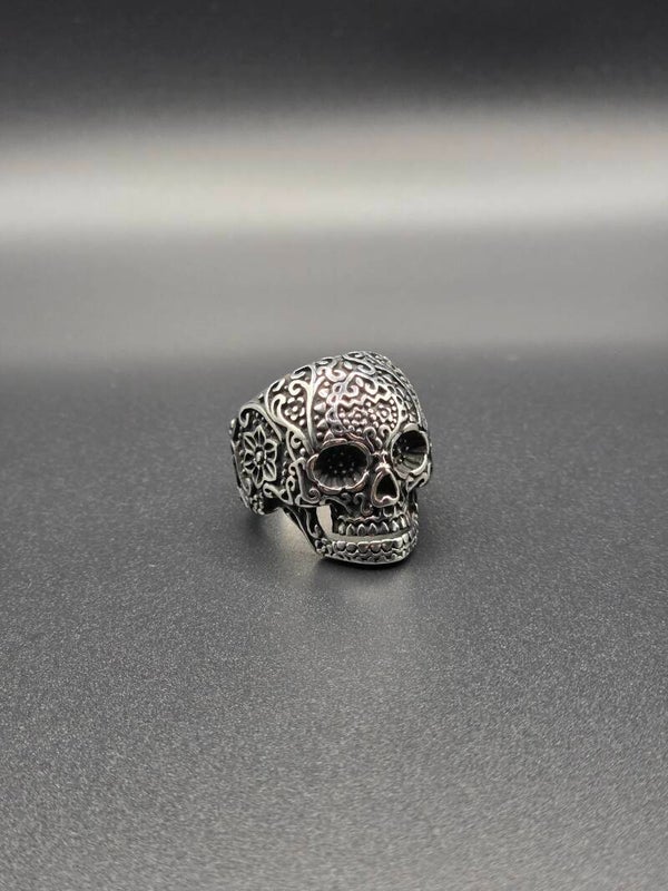 Anello Teschio Uomo “El Rey de los Muertos” in Acciaio