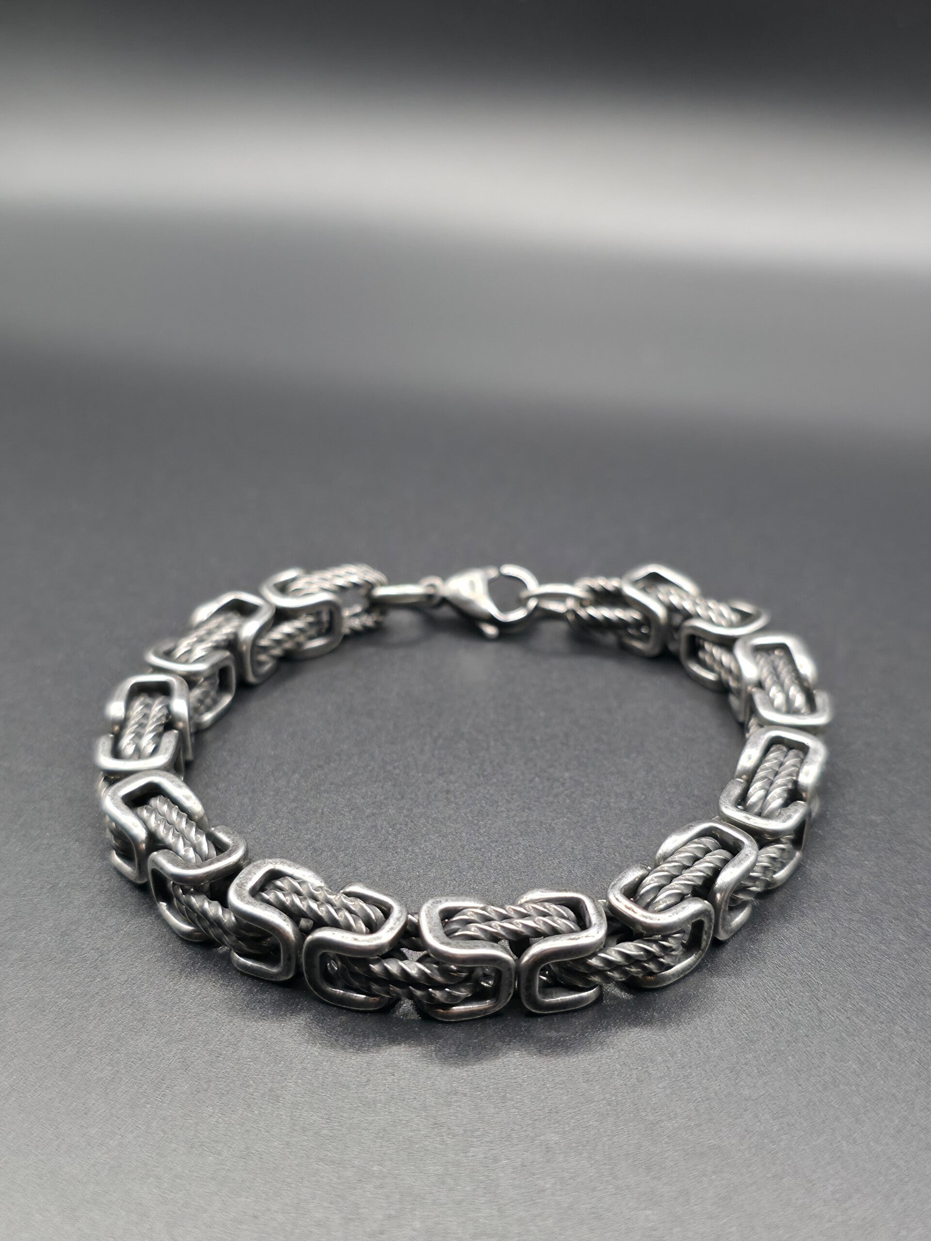 Bracciale Bicolore “Gentleman Rider” Fune in Acciaio con Connettori Squadrati Bruniti
