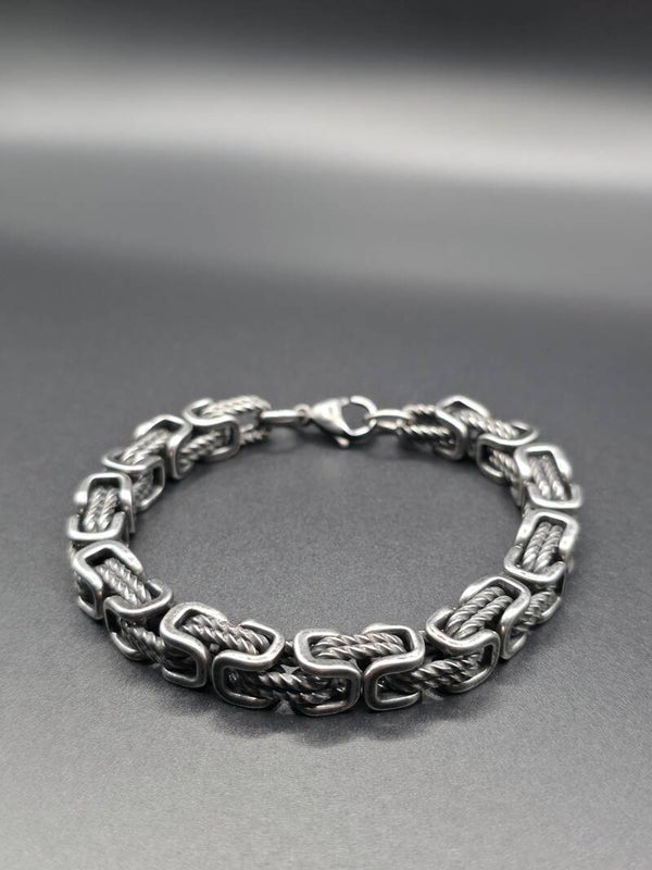 Bracciale Bicolore “Gentleman Rider” Fune in Acciaio con Connettori Squadrati Bruniti