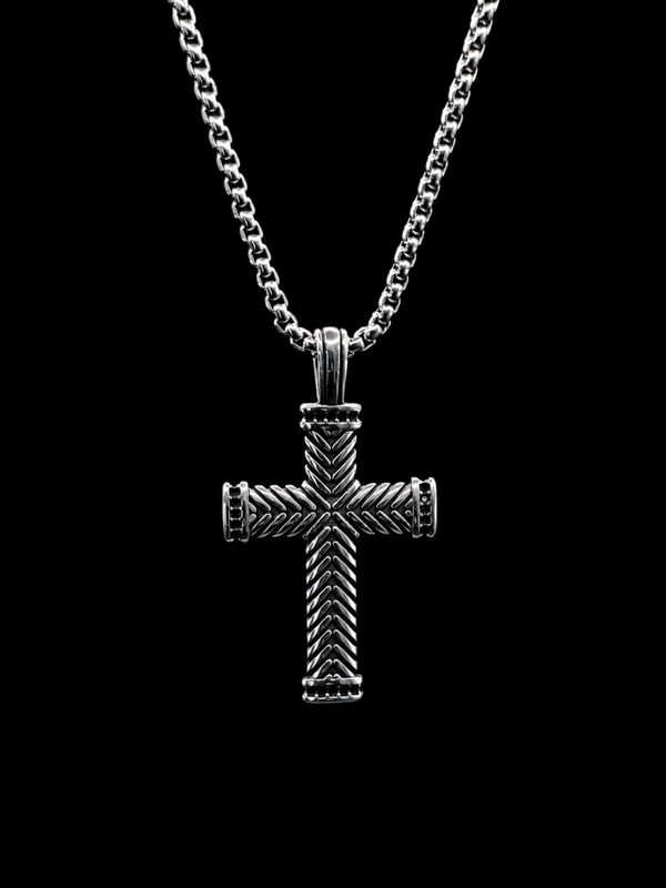 Collana "Faith of the Road" con Pendente Croce in Acciaio Intrecciato