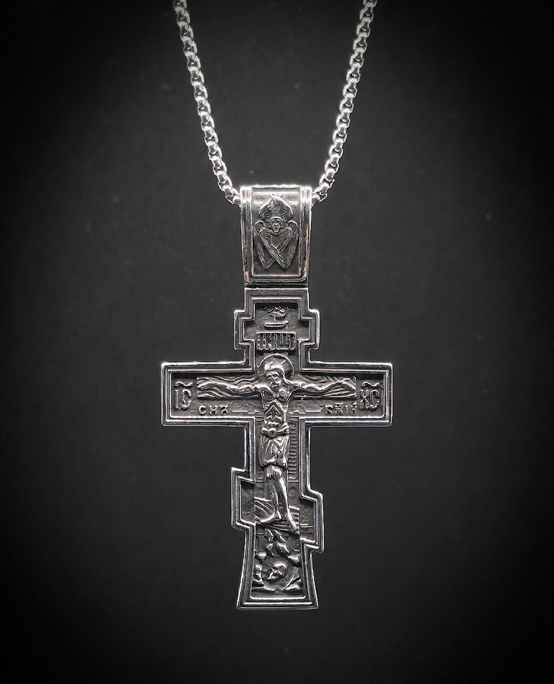 Cross Jesus dark con catena con Pendente Croce in Acciaio