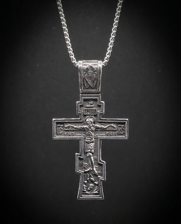 Cross Jesus dark con catena con Pendente Croce in Acciaio