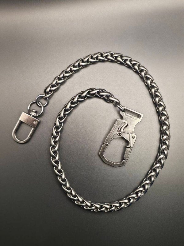 Catena da Portafoglio “Tactical gear” in Acciaio Inossidabile con Maglia Intrecciata e Moschettone Tecnico Squadrato