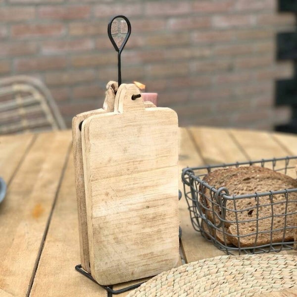 4x houten kaas of eetplankjes aan metalen standaard