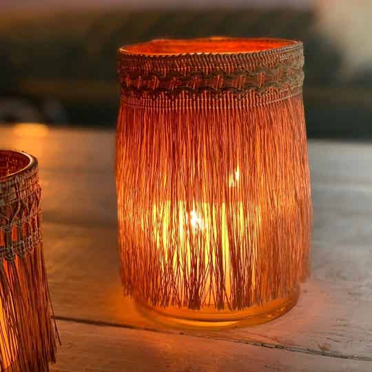 Glazen windlicht met warm doorschijnend glas 11,5 x 18 cm