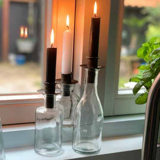 Set van 3 flesjes met zinken opzetstukjes voor kaars