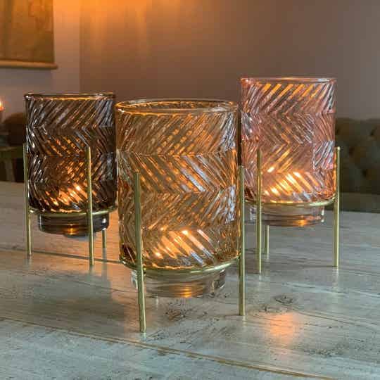 Glazen waxine glaasjes op gouden pootjes ( 3 kleuren)