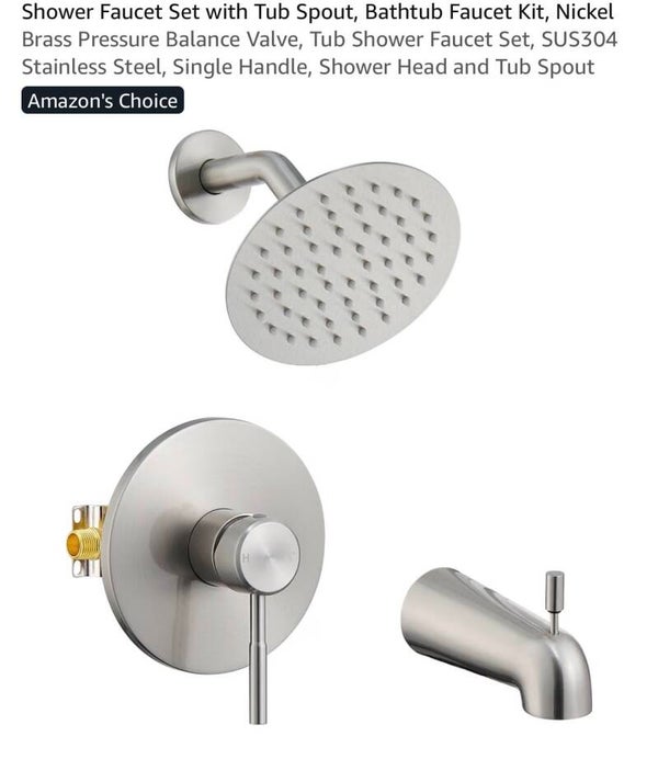 Nickel plated shower head with tub faucet and built in wall mount