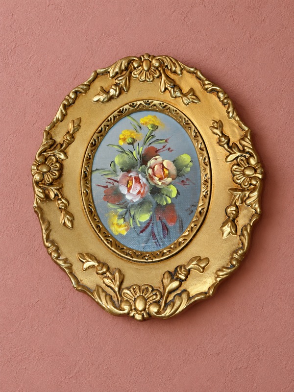 Barok olieverf schilderijtje bloemen