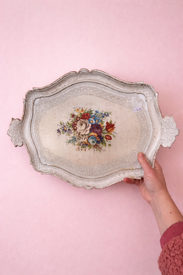 Vintage handgeschilderd Dienblad Bloemen