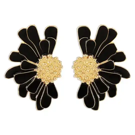 Luxe Oorbellen zwart/goud bloem