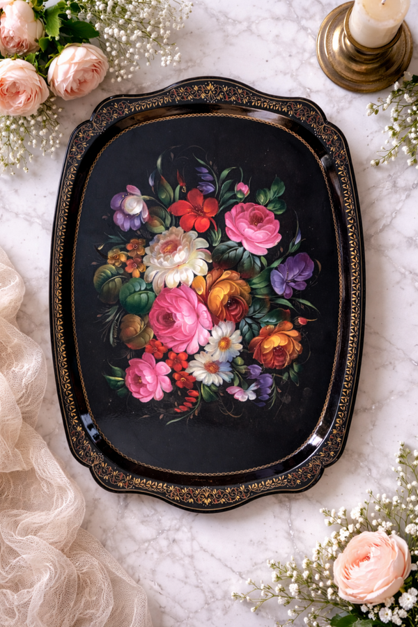 Luxe vintage dienblad met bloemen