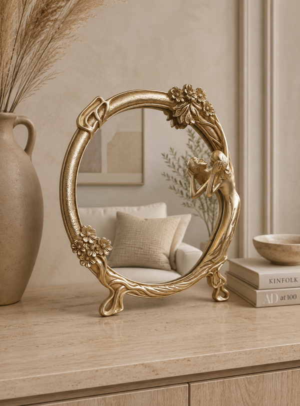 Art Nouveau Spiegel goud met vrouwfiguur