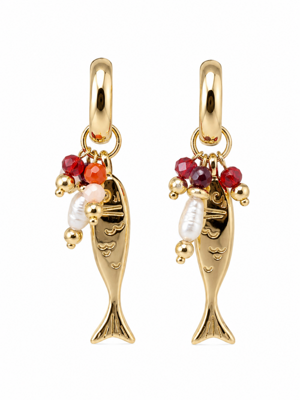 Vis oorbellen goud met parelaccent