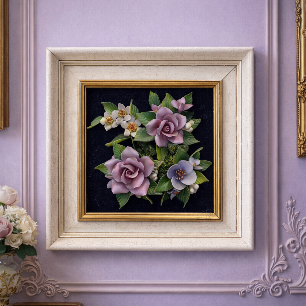 Vintage 3 D bloemen schilderij