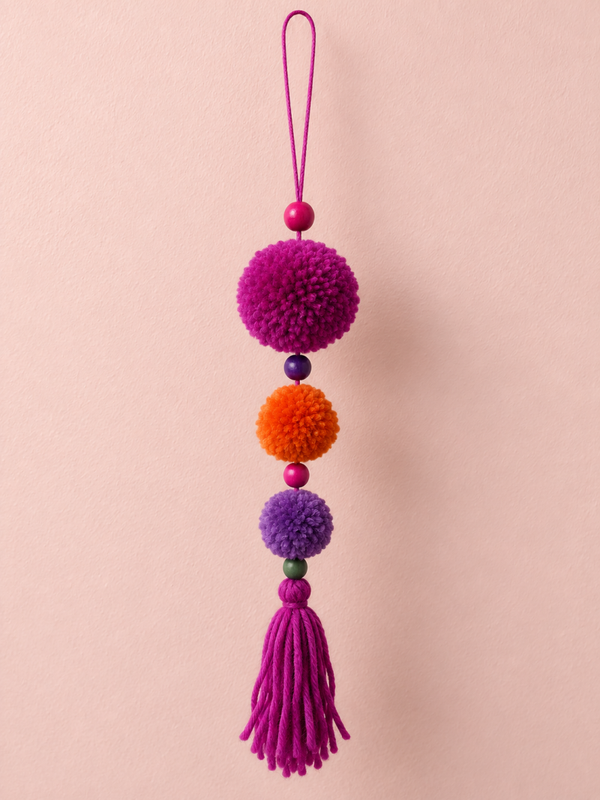 Kleurrijke pomponhanger paars &oranje