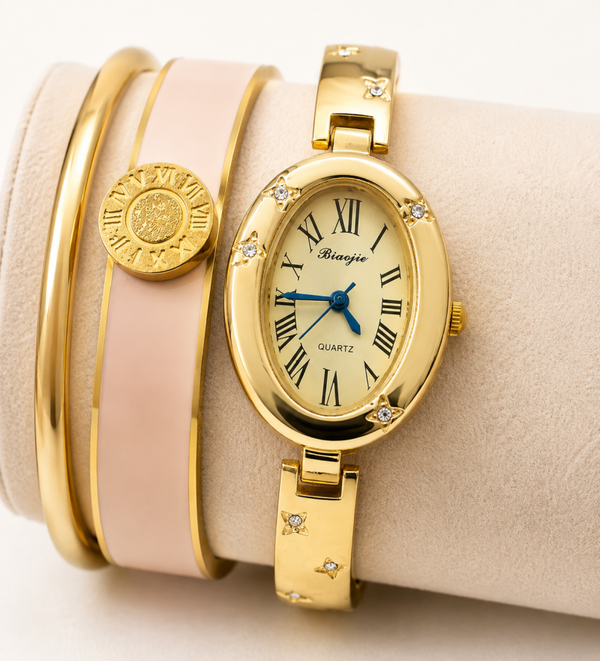 Elegant dames horloge goud met steentjes