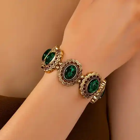 Vintage look armband -Goud/Groen