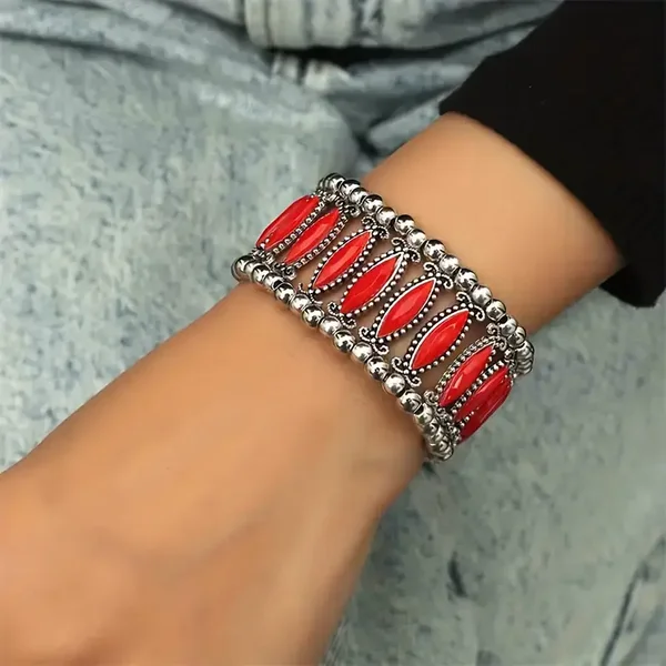 Vintage Armband -Rood/Zilver