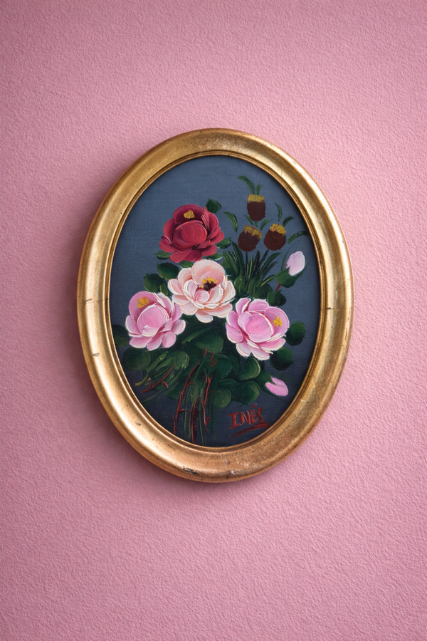 Vintage ovaal olieverf schilderij