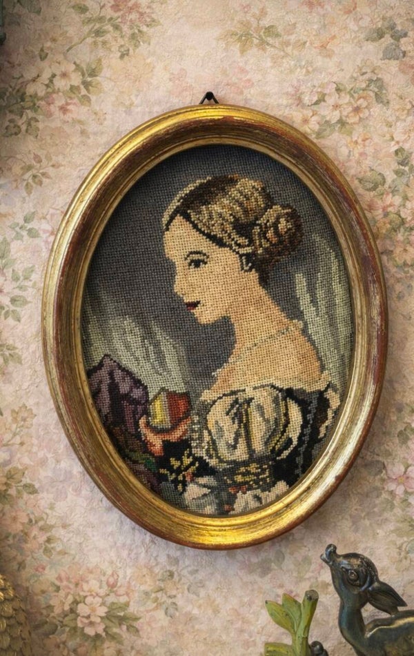 Vintage borduurwerk portret Franse style