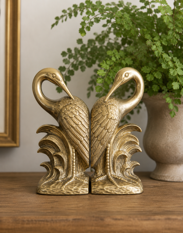 Boeksteunen vintage look kraanvogels