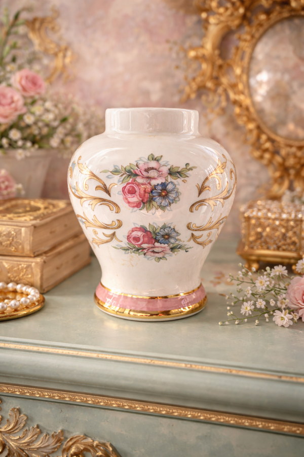 Vintage vaasje met bloemenaccenten