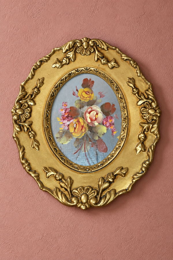 Barok olieverf schilderijtje met bloemen