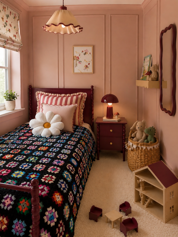 Vintage gehaakt Granny Squar sprei 1 persoons