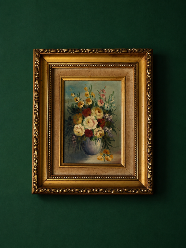 Vintage olieverfschilderij op doek -bloemen