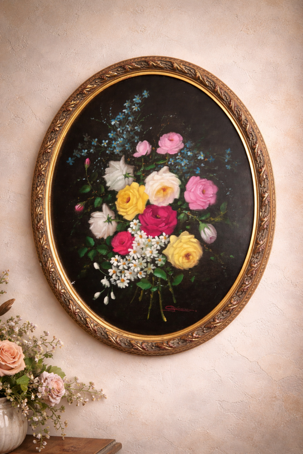 Vintage Ovaal Olieverf schilderij 70 x 60 cm