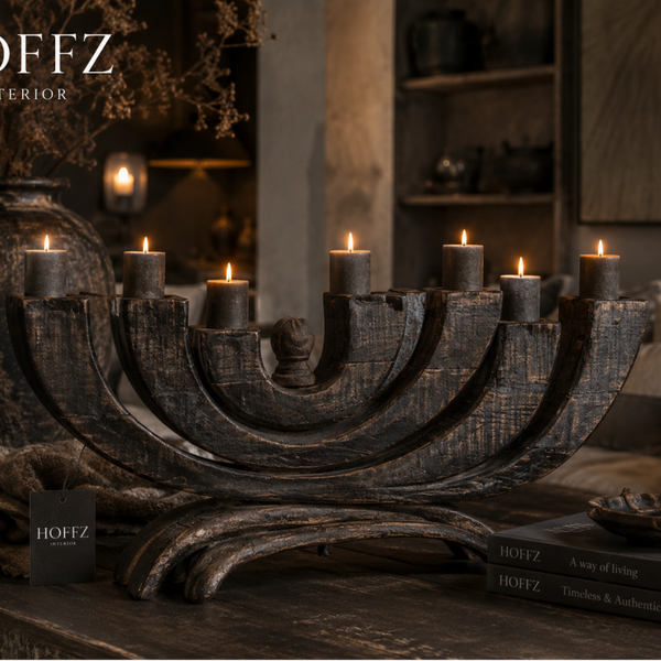 Grote vintage houten kandelaar | Landelijk & Hoffz stijl