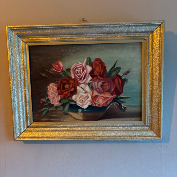 Olieverf schilderij met stilleven rozen