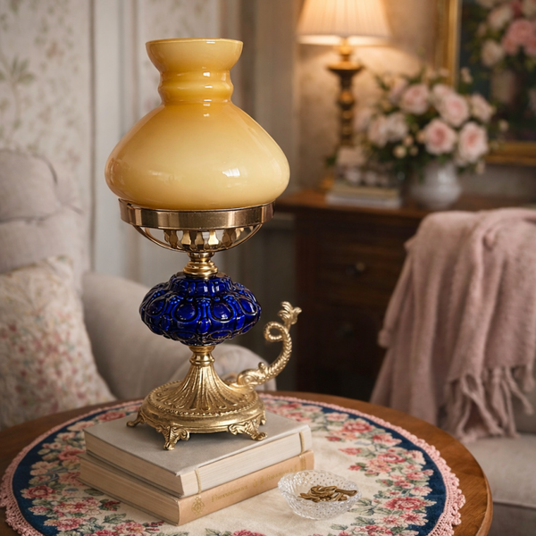 Vintage Tafellamp Messing /Kobaltblauw