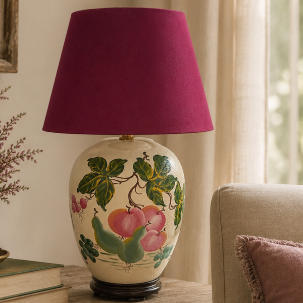 Vintage keramieken tafellamp met fruitmotief