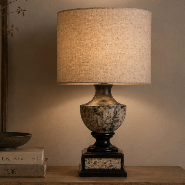 Vintage marmeren lamp met taupe kap