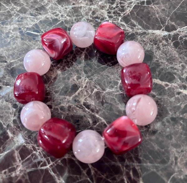 Statement armband rood/roze Trendy armband