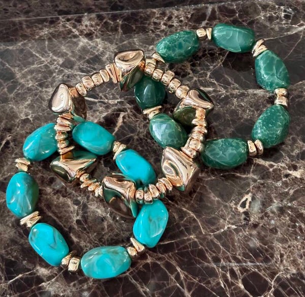 Set van 3 armbanden turquoise & goud – statement dames sieraden