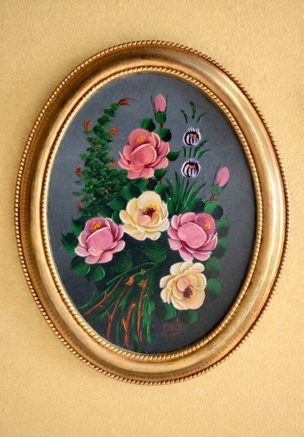 Vintage Olieverf Ovale Gouden Schilderij