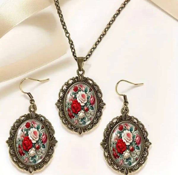 Vintage look ketting + oorbellen