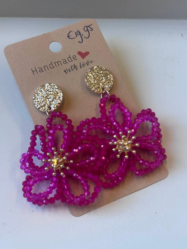 Fuchsia oorbellen met kralen