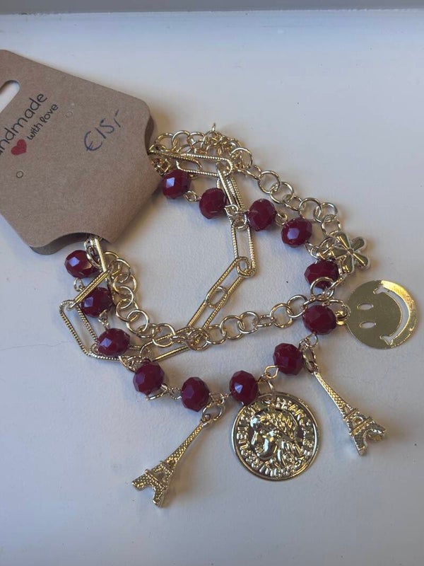 Bedelarmband met bedels rood