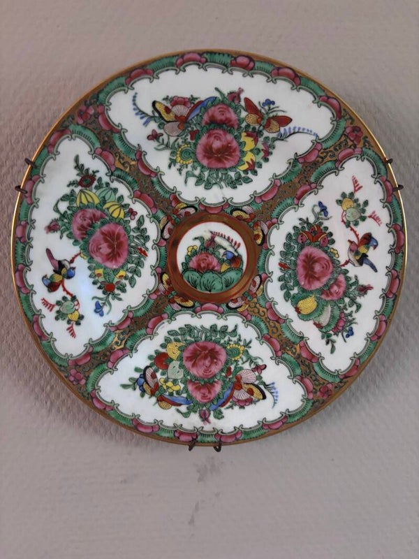 Vintage Chinees wandbord roze /goud