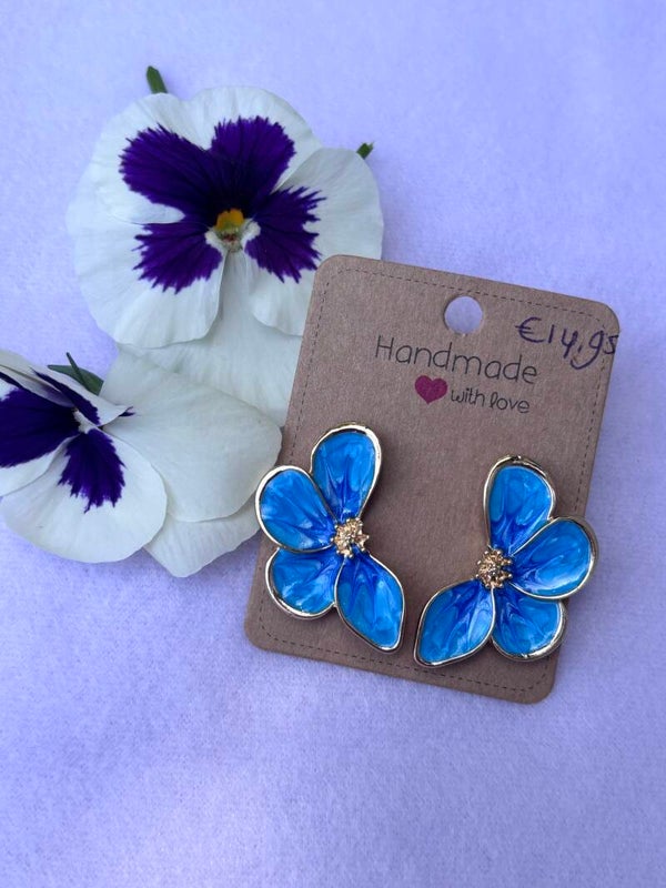 Boho oorbellen bloem - blauw