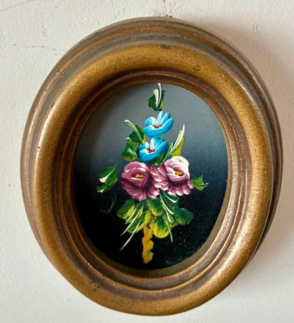 Klein vintage olieverf bloemen schilderijtje