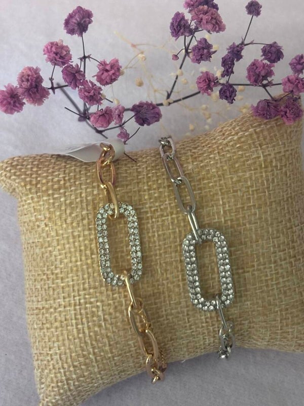 Schakelarmband met strass goud