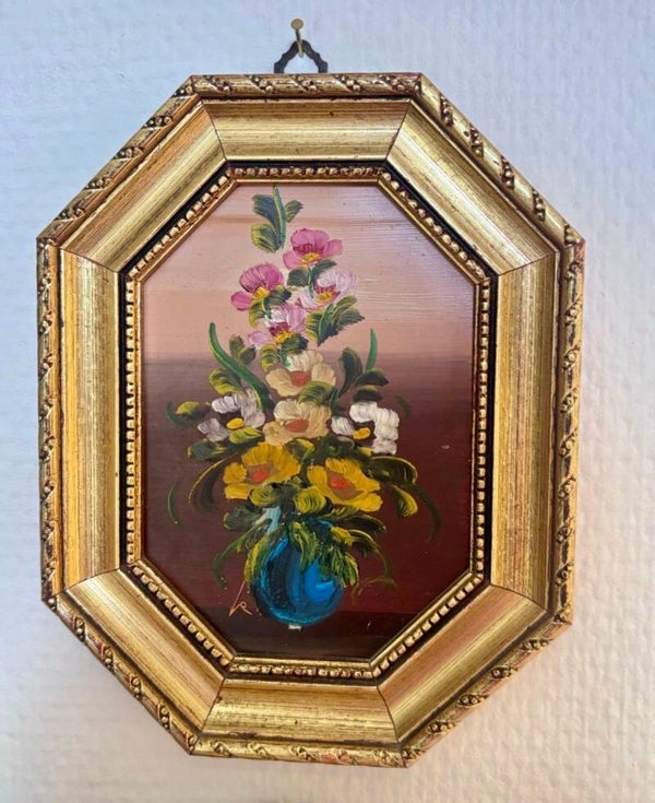 Vintage olieverf stil leven schilderijtje