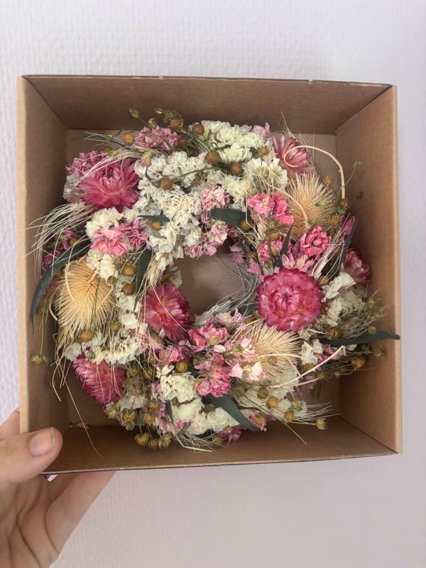 Droogbloemen krans  Roze 20 cm