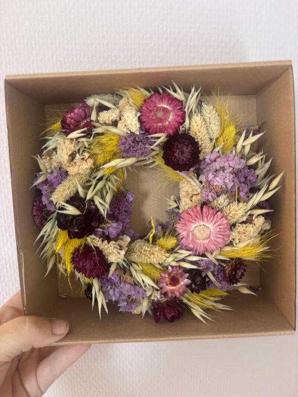 Droogbloemen krans roze paars en oker